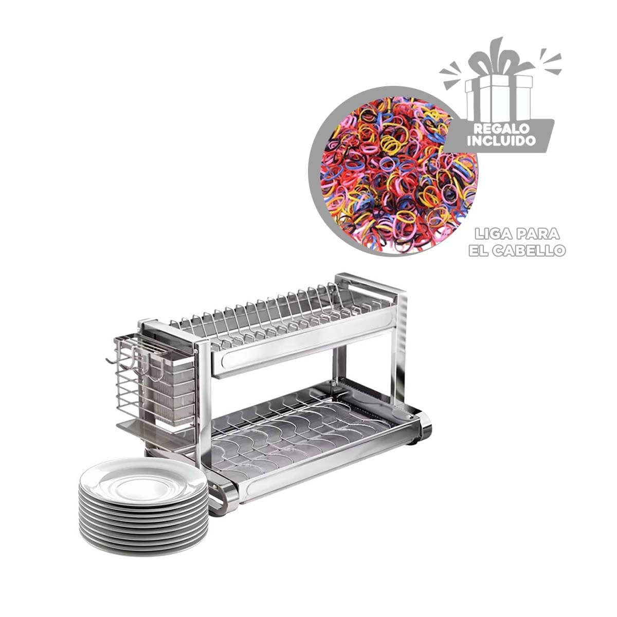 ESCURRIDOR MULTIFUNCIONAL COCINA 2 NIVELES CON ACERO RESISTENTE PLATEADO YLIGAS REGALO - 2