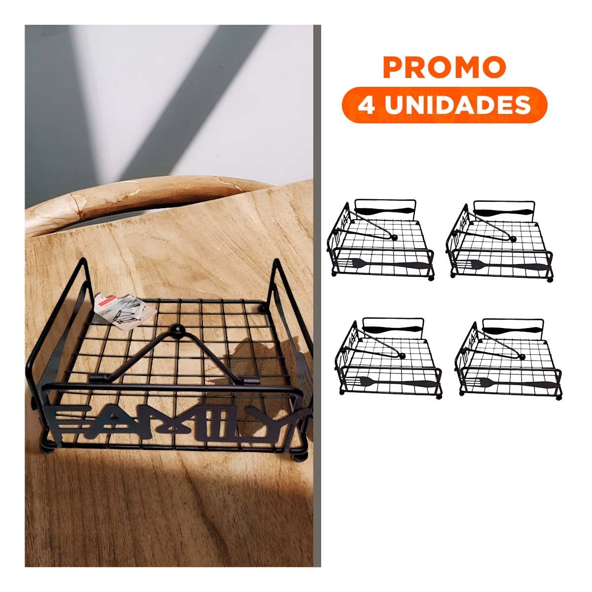 PACK4 ORGANIZADOR EN NEGRO CON ACABADO DE ACERO INOXIDABLE PARA ESPACIOS PRACTICOS - 1