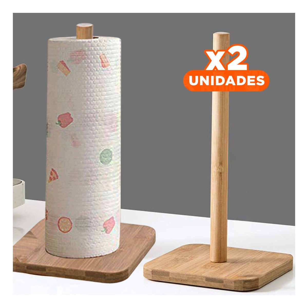 PACK2 SOPORTE VERTICAL DE PAPEL TOALLA CON BASE CUADRADA Y UN PALO MADERA - 1