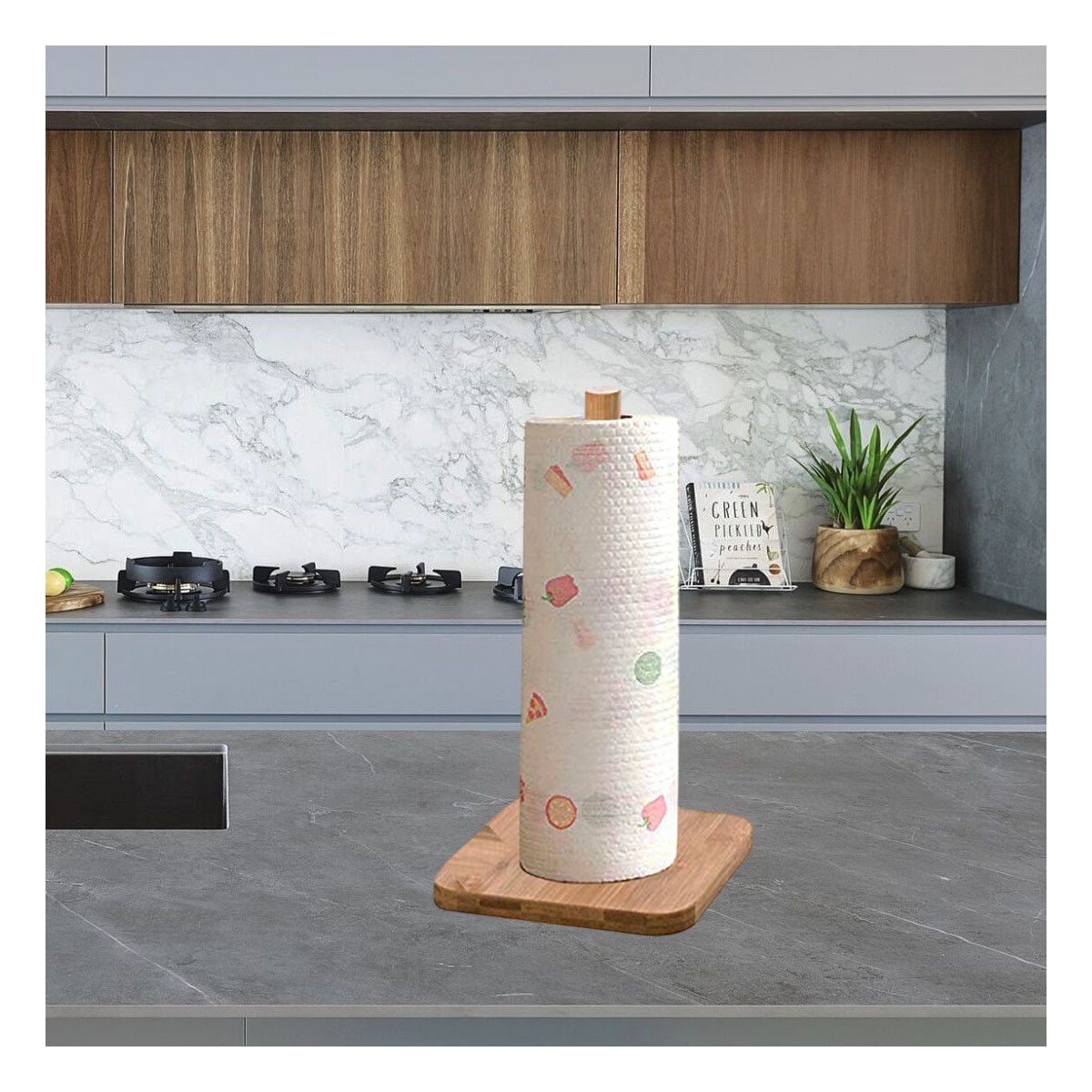 PACK2 SOPORTE VERTICAL DE PAPEL TOALLA CON BASE CUADRADA Y UN PALO MADERA - 2