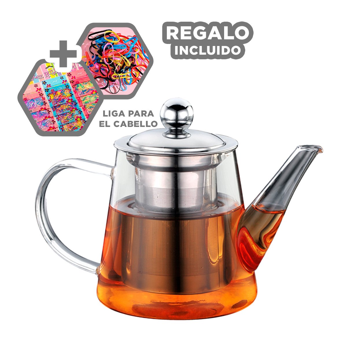 TETERA TRANSPARENTE 800ML DE FORMA DE FLORES EN BOROSILICATO Y ACERO YLIGAS REGALO - 2