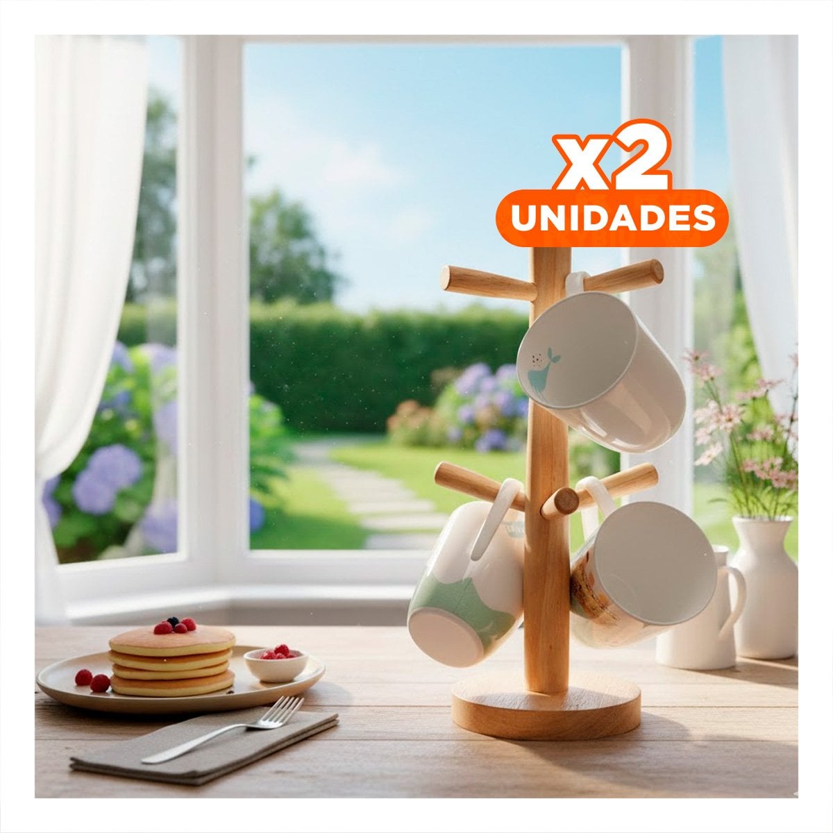 PACK2 PORTA TAZAS VERTICAL DE MADERA PARA GUARDAR 6 PIEZAS DE FORMA ORDENADA - 1