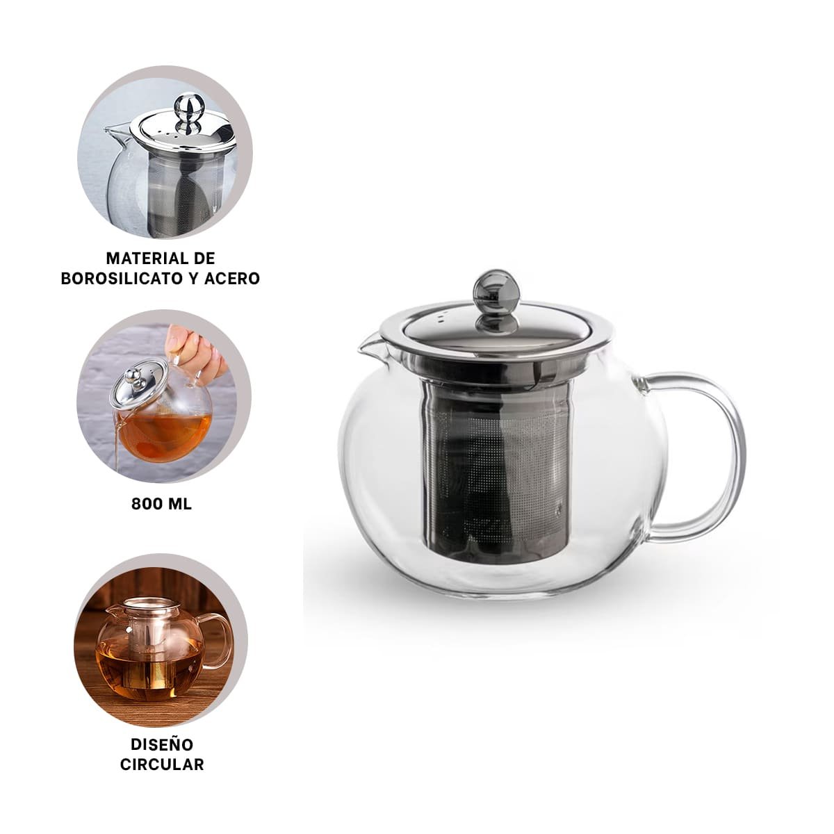 TETERA CIRCULAR 800ML EN BOROSILICATO Y ACERO CON ACABADO TRANSPARENTE YPOST IT - 5