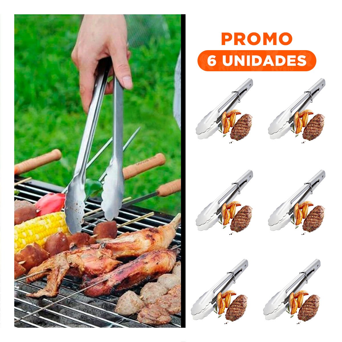 PACK6 TENAZA DE MESA EN ACERO INOXIDABLE PLATEADO 28,5CMX4CM Y+REGALO STICKER - 1