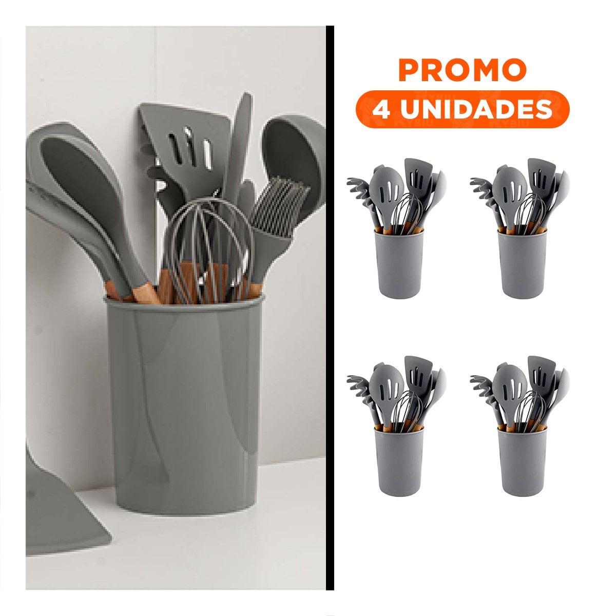PACK4 CONJUNTO INTEGRAL COLOR GRIS EN SILICONA CON 12 PIEZAS PARA PREPARACION - 1
