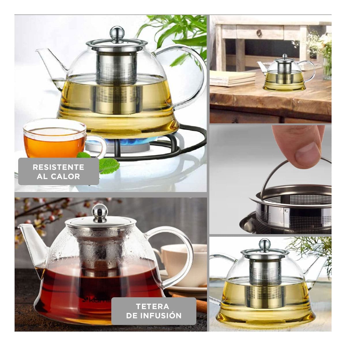 TETERA DE INFUSION 1500ML DE COLOR TRANSPARENTE CON BOROSILICATO Y ACERO YPAPEL REGALO - 3