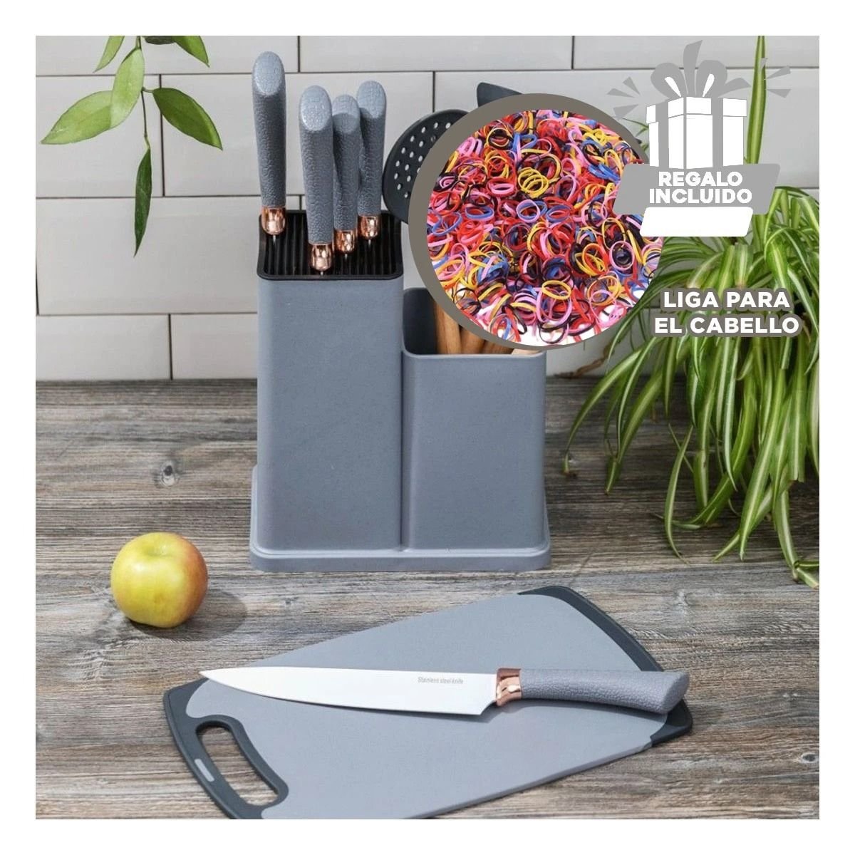 SET COCINA CON TABLA INCLUIDA 18 PIEZAS EN ACERO INOXIDABLE PLOMO Y+LIGAS REGALO - 2