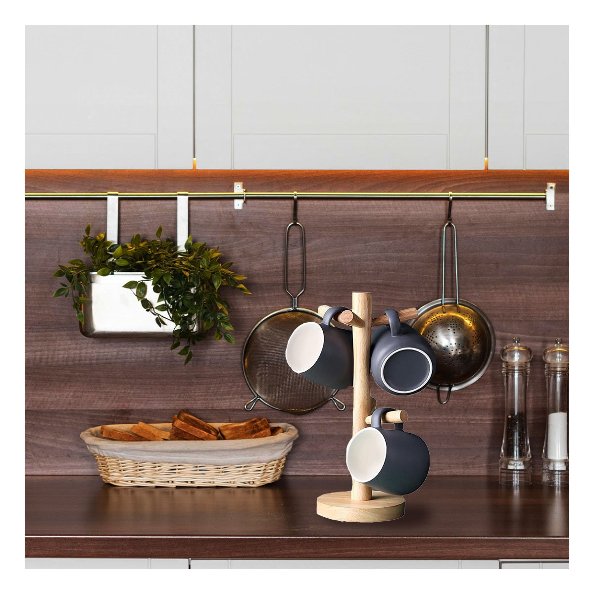 PACK2 PORTA TAZAS PARA COCINA CON CAPACIDAD DE 6 UNIDADES EN MADERA YREGALO STICKER - 5