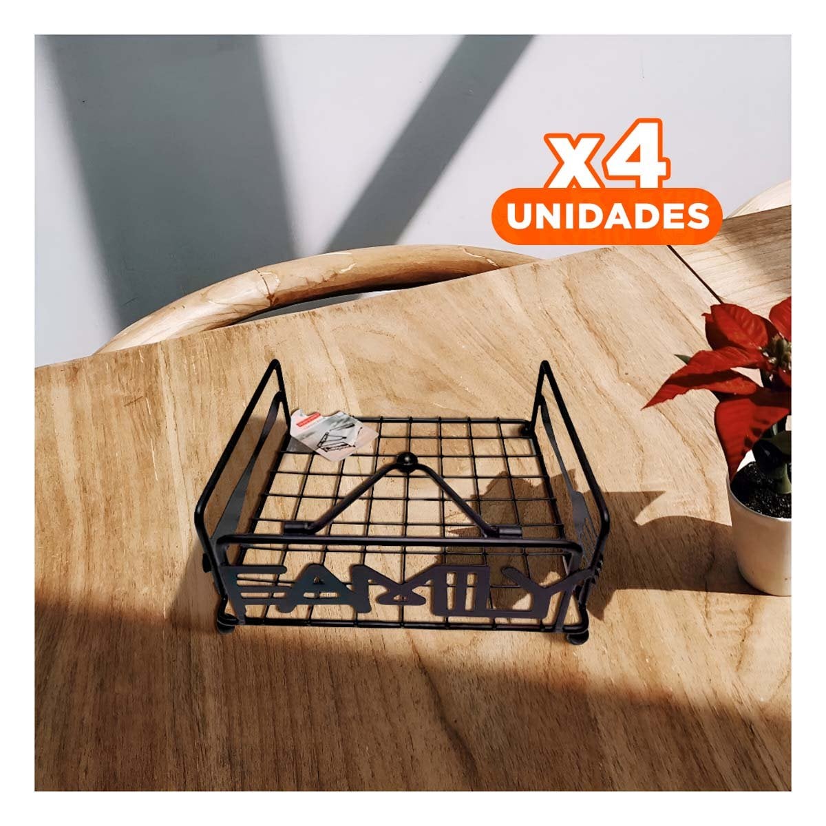 PACK4 ORGANIZADOR NEGRO CON LINEA MINIMALISTA EN ACERO INOXIDABLE PARA MESA Y+PAPEL REGALO - 1