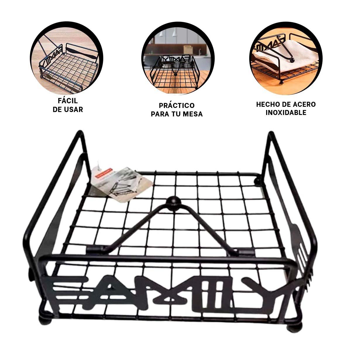 SERVILLETERO DE MESA COLOR NEGRO CON ESTRUCTURA EN ACERO INOXIDABLE PARA HOGAR Y+PAPEL REGALO - 5