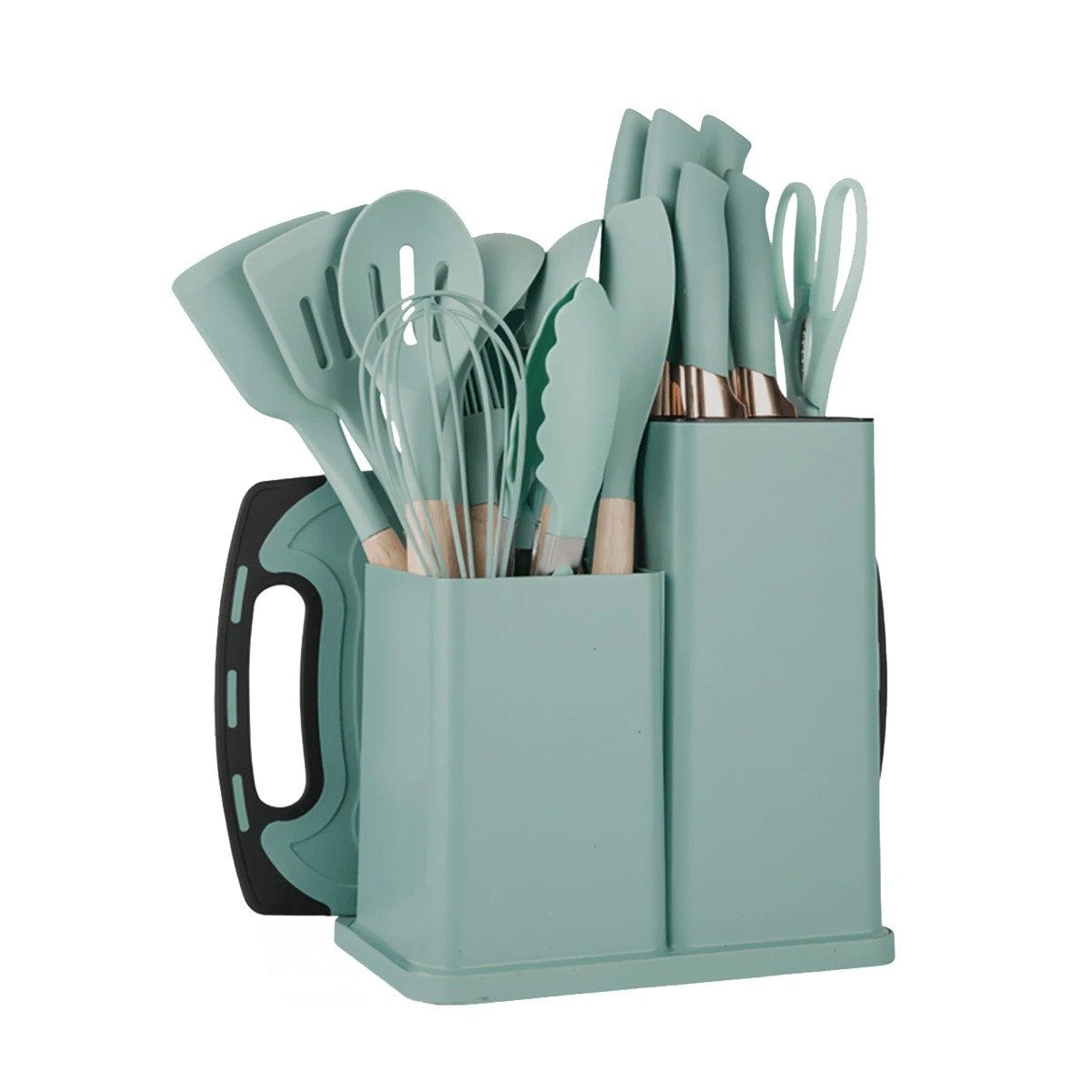 PACK6 EQUIPO COCINA PROFESIONAL CON TABLA 18 PIEZAS VERDE INOXIDABLE Y+REGALO STICKER - 2