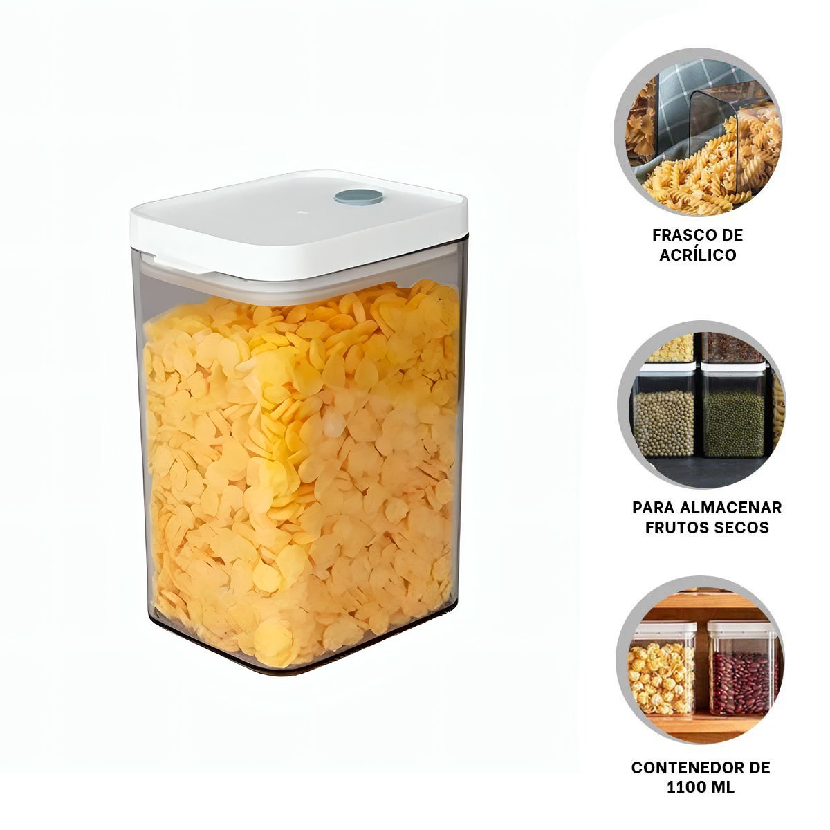 FRASCO ACRILICO ORGANIZADOR COCINA TAPA BLANCA PUNTO PLOMO 1100ML Y+POST IT - 5
