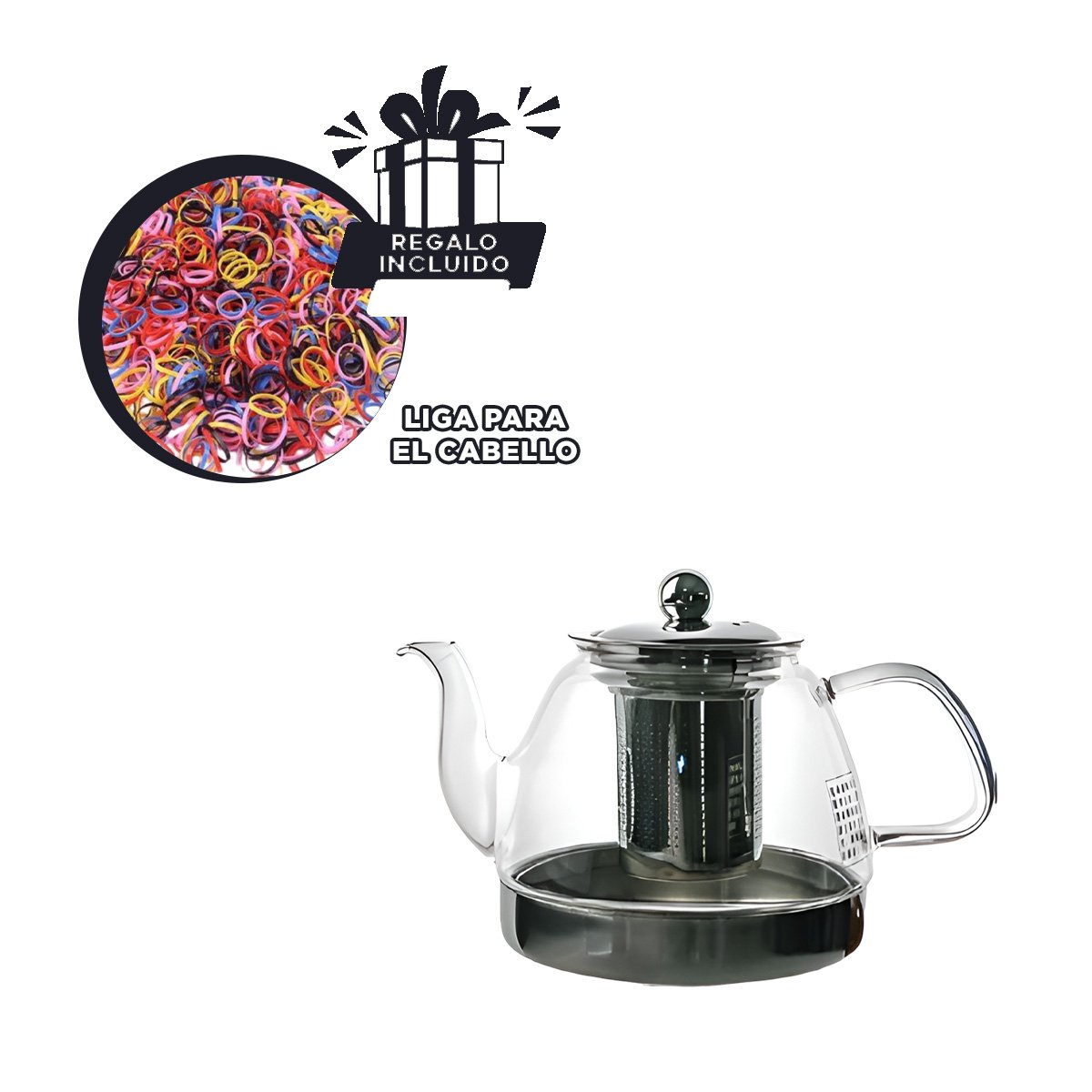 TETERA DE COLOR TRANSPARENTE 800ML DE FORMA EN BOROSILICATO Y ACERO YLIGAS REGALO - 2