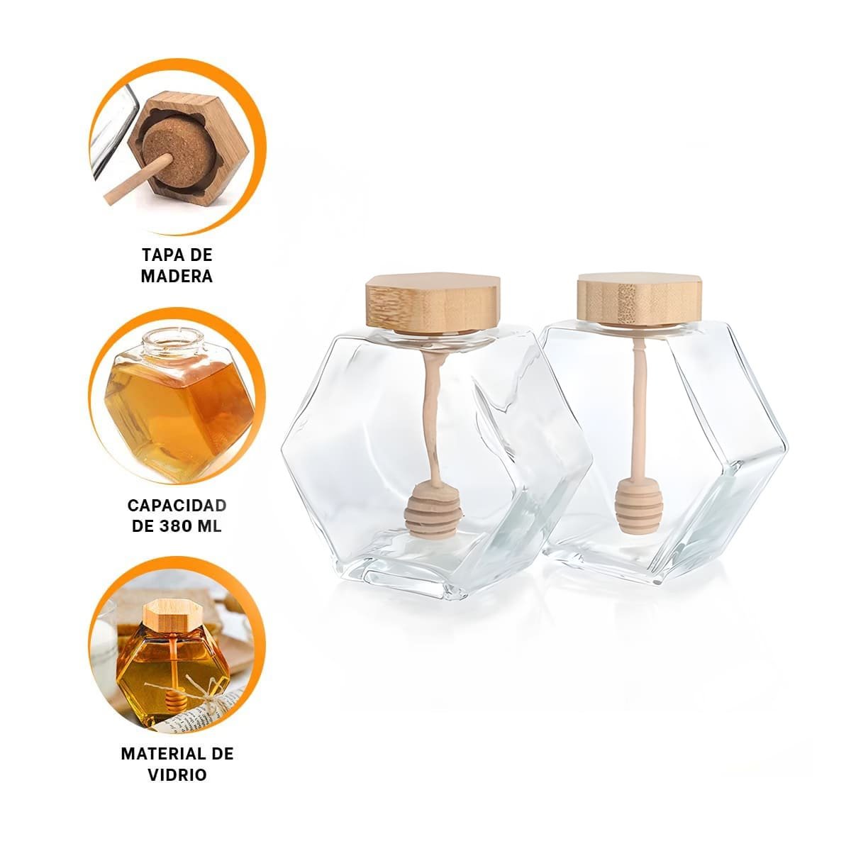 FRASCO 380ML PARA MESA EN VIDRIO TRANSPARENTE CON TAPA DE MADERA Y+POST IT - 5