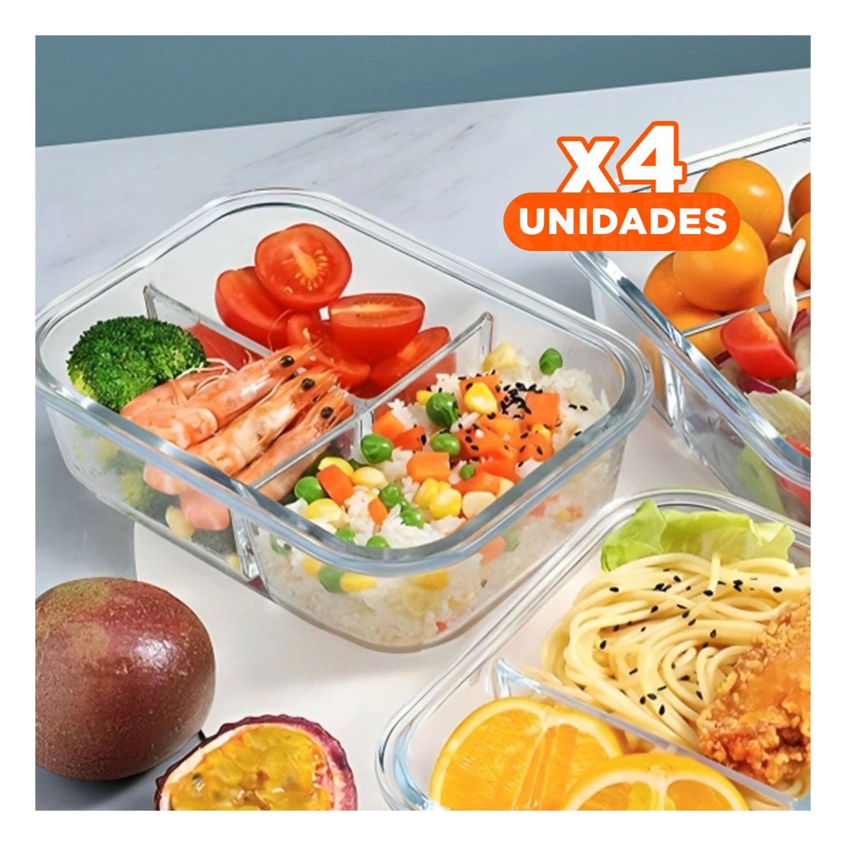 PACK4 CONTENEDOR DE COCINA EN VIDRIO VERDE CON 3 DIVISIONES SEGURAS Y+REGALO STICKER - 1