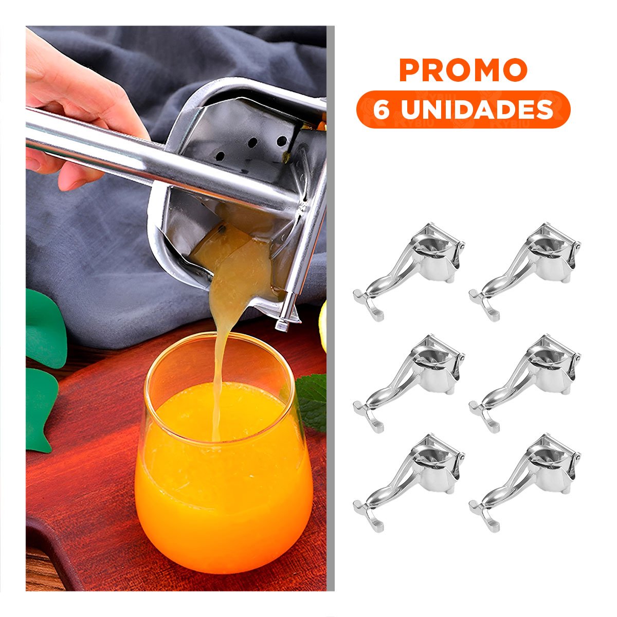 PACK6 PRENSA DE NARANJA EN COCINA CASERA ACERO INOXIDABLE EN COLOR PLATEADO Y+REGALO STICKER - 1