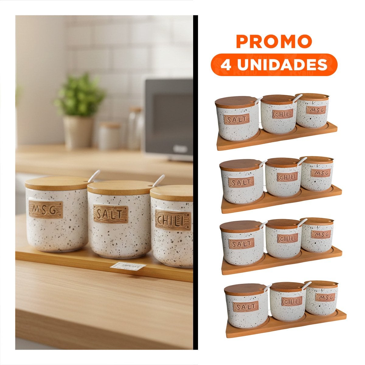 PACK4 SOPORTE DE CONTENEDORES CON TAPA Y CUCHARAS QUE MANTIENE PRODUCTOS FRESCOS - 1