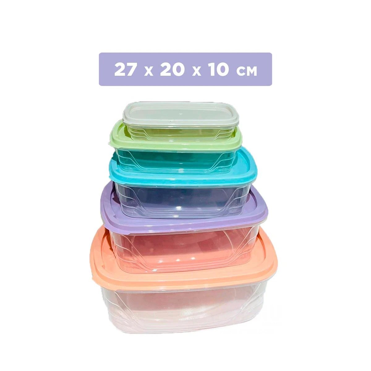 PACK2 RECIPIENTES PLASTICOS RECTANGULARES 5 PIEZAS EN COLORES PASTEL - 4