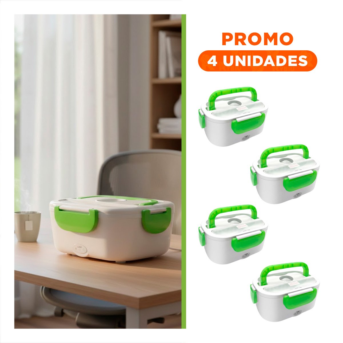 PACK4 CONTENEDOR DE DISENO MODERNO PARA ORGANIZAR ALMUERZOS EN HOGAR VERDE - 1