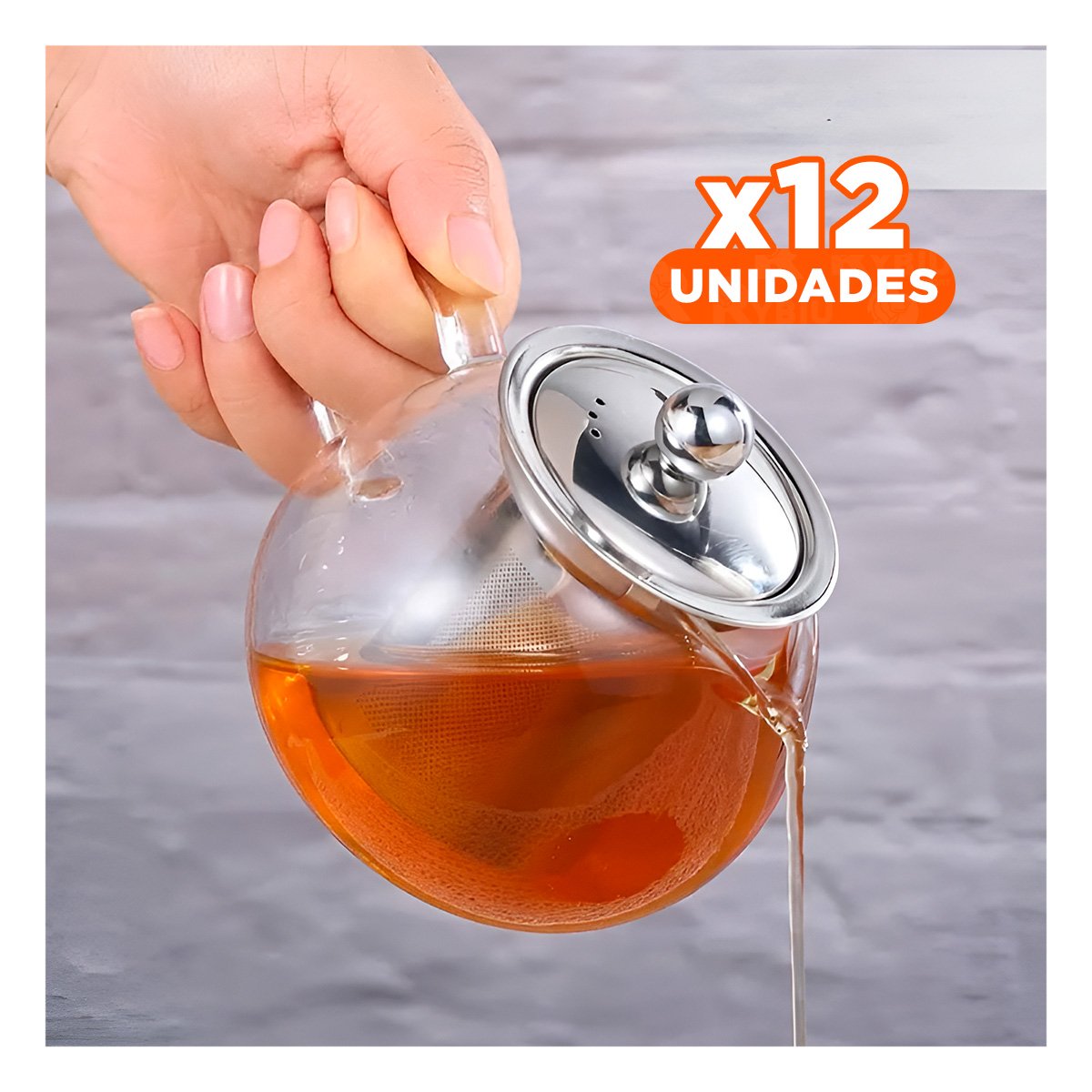 PACK12 INFUSOR 800ML CIRCULAR TRANSPARENTE PARA MESA EN BOROSILICATO Y ACERO YREGALO STICKER - 1