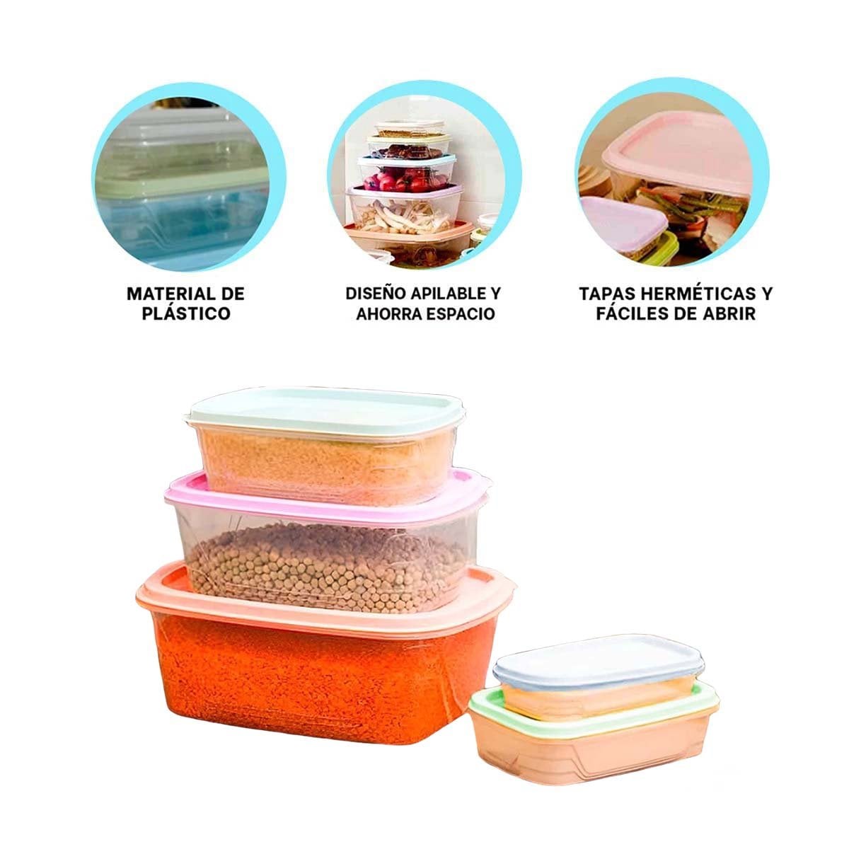 ENVASES RECTANGULARES 5 PIEZAS EN COLORES PASTEL PARA HOGAR Y+PAPEL REGALO - 5
