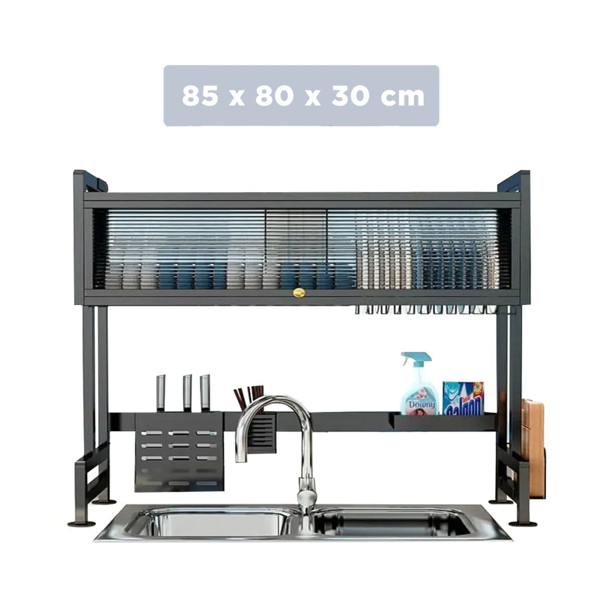 ESCURRIDOR DE PLATOS 85CM DOBLE NIVEL CON TAPA Y BANDEJA EXTRA NEGRO - 4