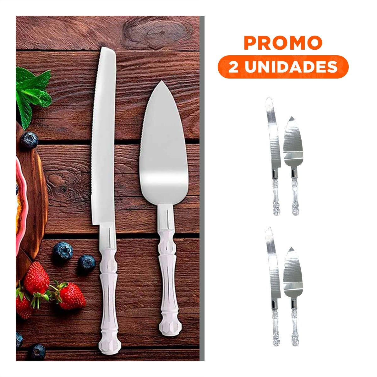 PACK2 KIT DE COCINA PARA PASTEL CON CUCHILLOS Y ESPATULA Y+REGALO STICKER - 1