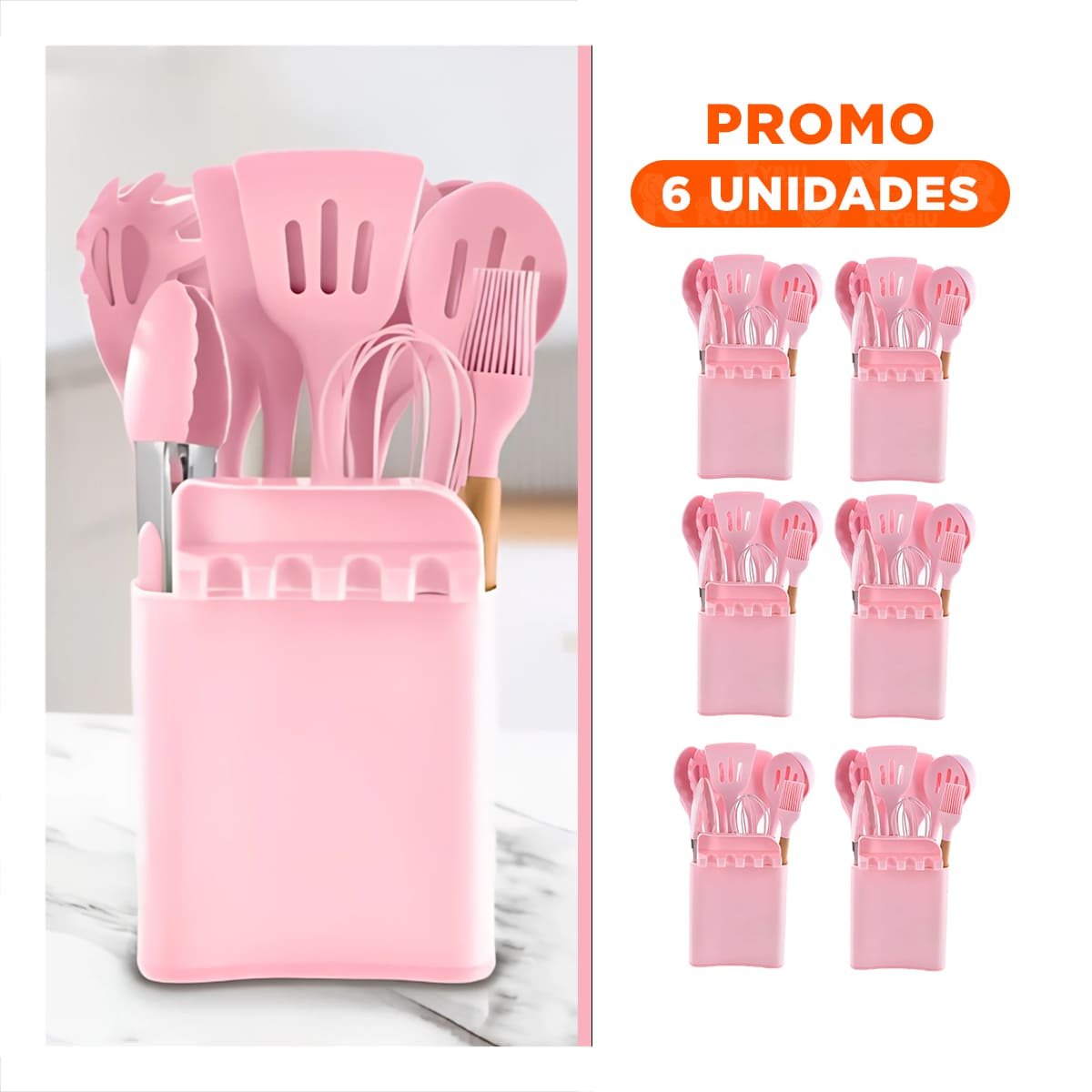 PACK6 SET ELEGANTE DE COLOR ROSADO DE 11 CUCHARONES SILICONA CON SOPORTE Y+REGALO STICKER - 1