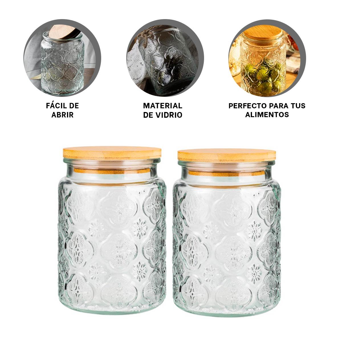 FRASCO DE VIDRIO CON TAPA QUE CONSERVA DULCES Y BOTANAS FRESCAS YPAPEL REGALO - 5
