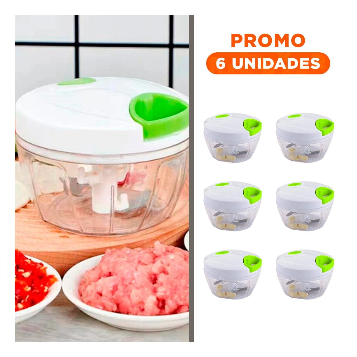 PACK6 TRITURADOR INTEGRAL DE ACRILICO DURABLE MANUAL Y TAPA BLANCA CON PITA Y+REGALO STICKER - 1