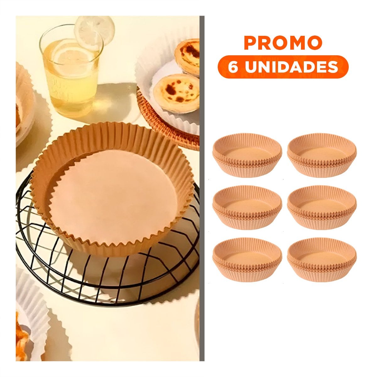 PACK6 FORROS 100UNID DE PAPEL COLOR MADERA PARA FREIDORA DE AIRE EN HOGAR Y+REGALO STICKER - 1