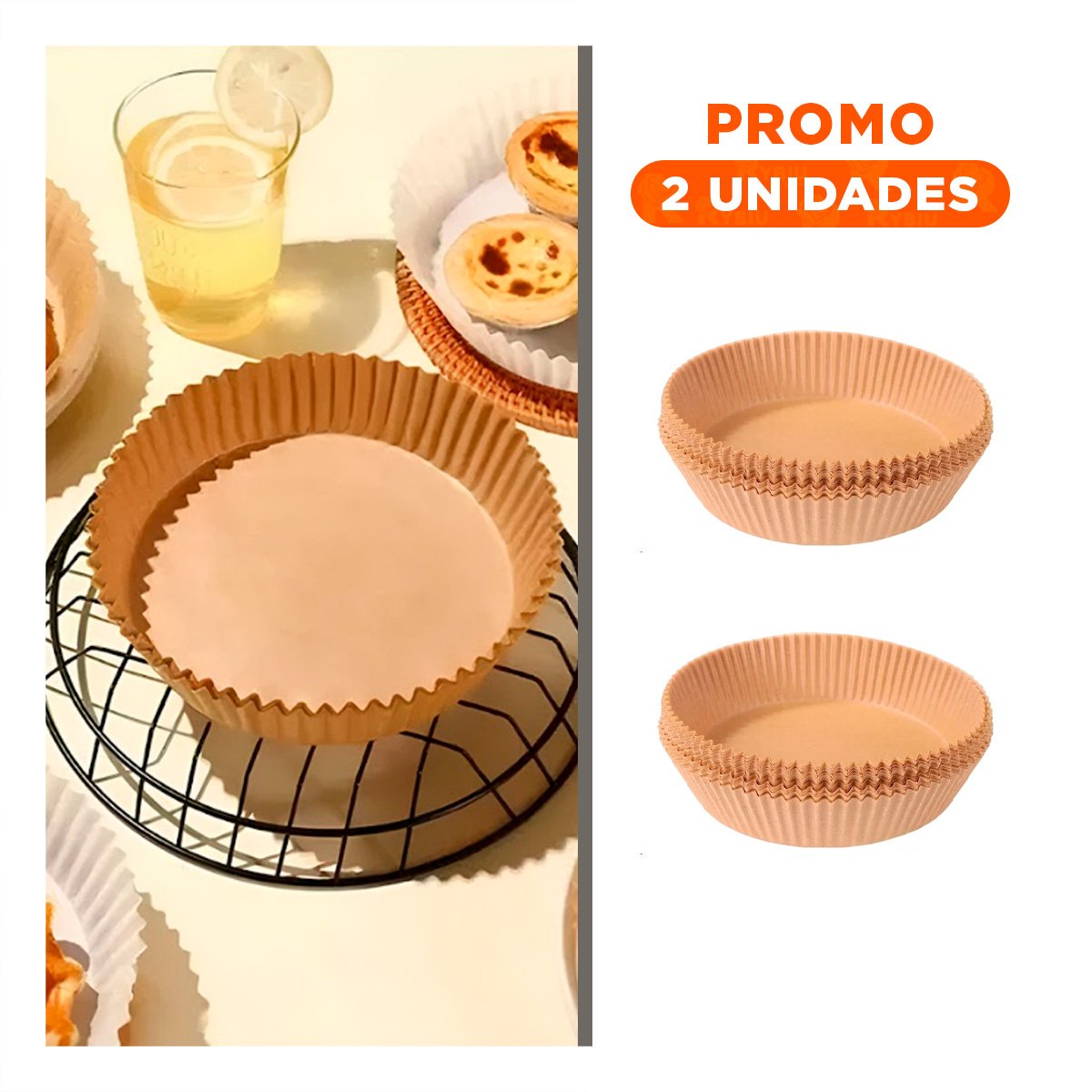 PACK2 MOLDES 100UNID PARA FREIDORA DE AIRE EN PAPEL RESISTENTE COLOR MADERA Y+REGALO STICKER - 1