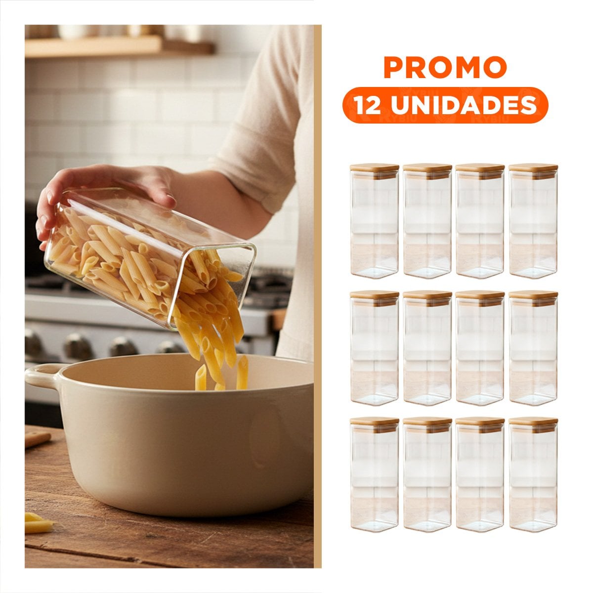 PACK12 BOTELLA ACRILICO PARA CEREALES Y GRANOS TRANSPARENTE 1900ML - 1