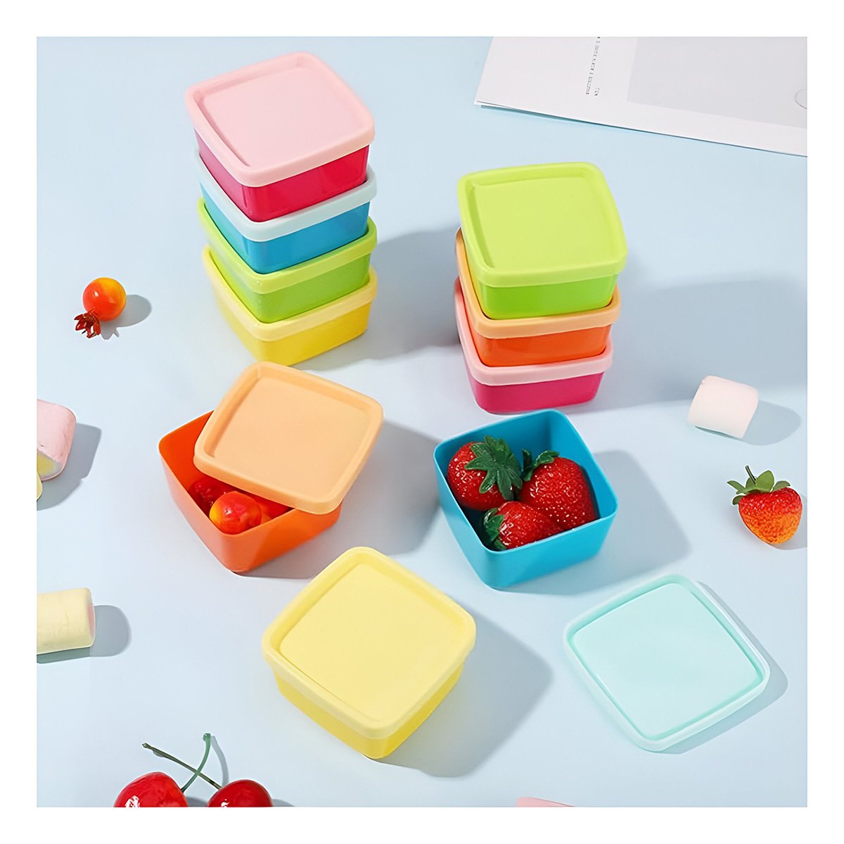 PACK6 CAJAS MINI 6 PIEZAS CON TAPAS MULTICOLOR 6X3,5CM PARA GUARDAR ALIMENTOS - 2