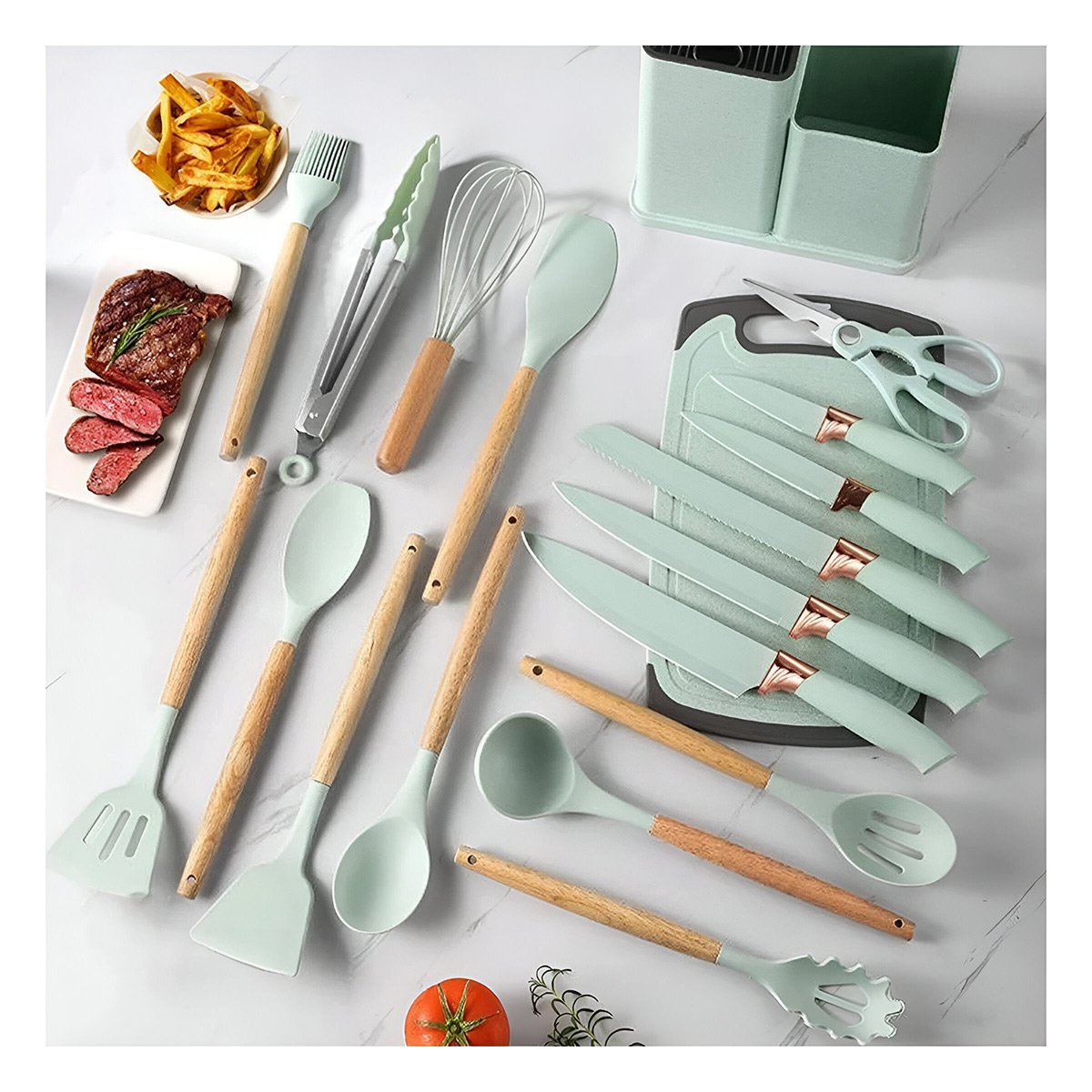 SET ACERO INOXIDABLE 18 PIEZAS INTEGRADAS A COCINA PROFESIONAL EN VERDE Y+POST IT - 3