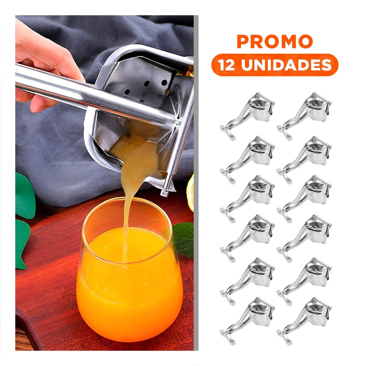 PACK12 PRENSA EN COLOR PLATEADO DE ACERO INOXIDABLE PARA NARANJA PRACTICO - 1