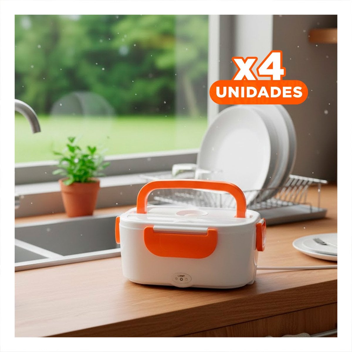PACK4 UNIDAD ELECTRICA PARA MANTENER COMIDA CALIENTE NARANJA YREGALO STICKER - 1