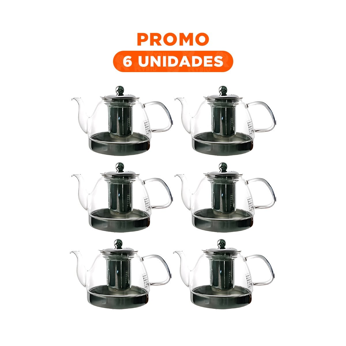 PACK6 INFUSOR DE INFUSION 800ML COLOR TRANSPARENTE CON BOROSILICATO Y ACERO YREGALO STICKER - 1
