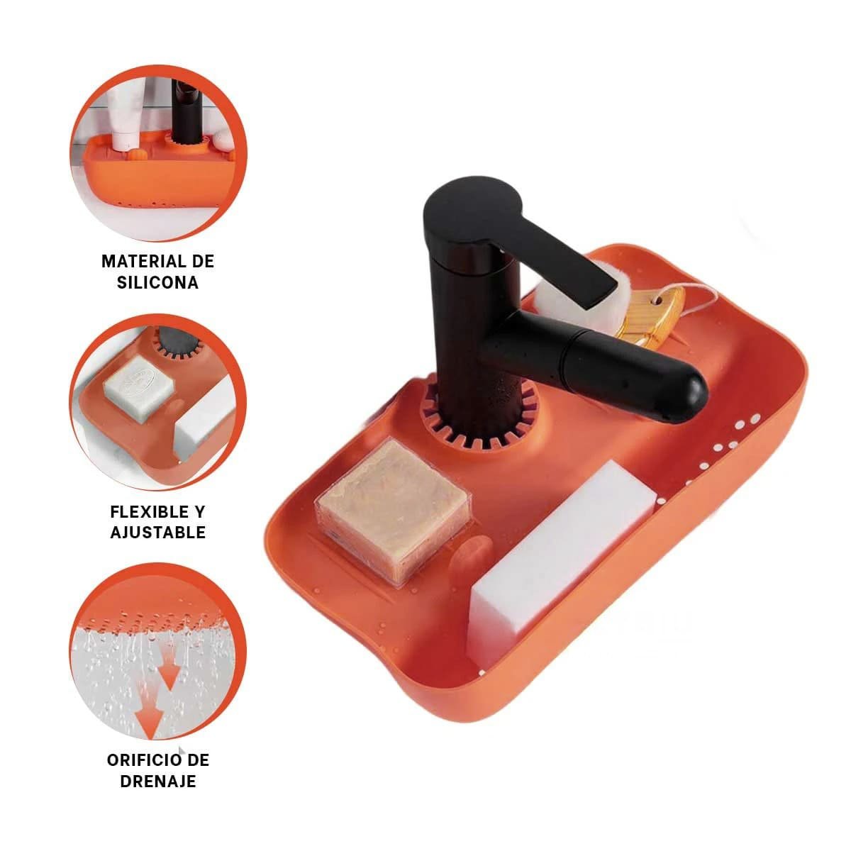 ESCURRIDOR ANARANJADO PARA LAVADERO CON SUPERFICIE FLEXIBLE DE SILICONA Y+POST IT - 5