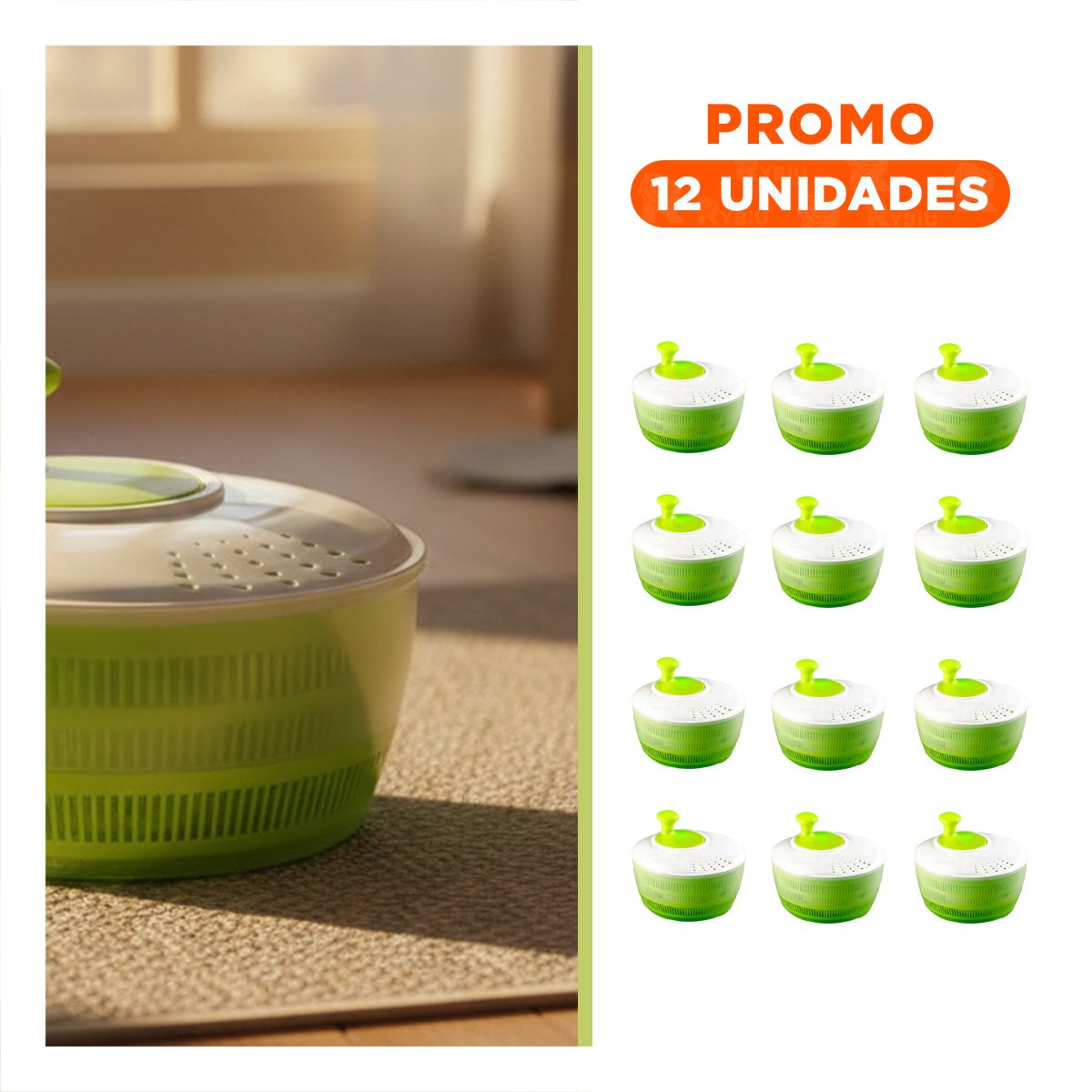 PACK12 CUENCO CENTRIFUGADOR VERDE Y BLANCO FUNCIONAL Y MODERNA SECAR ALIMENTOS - 1