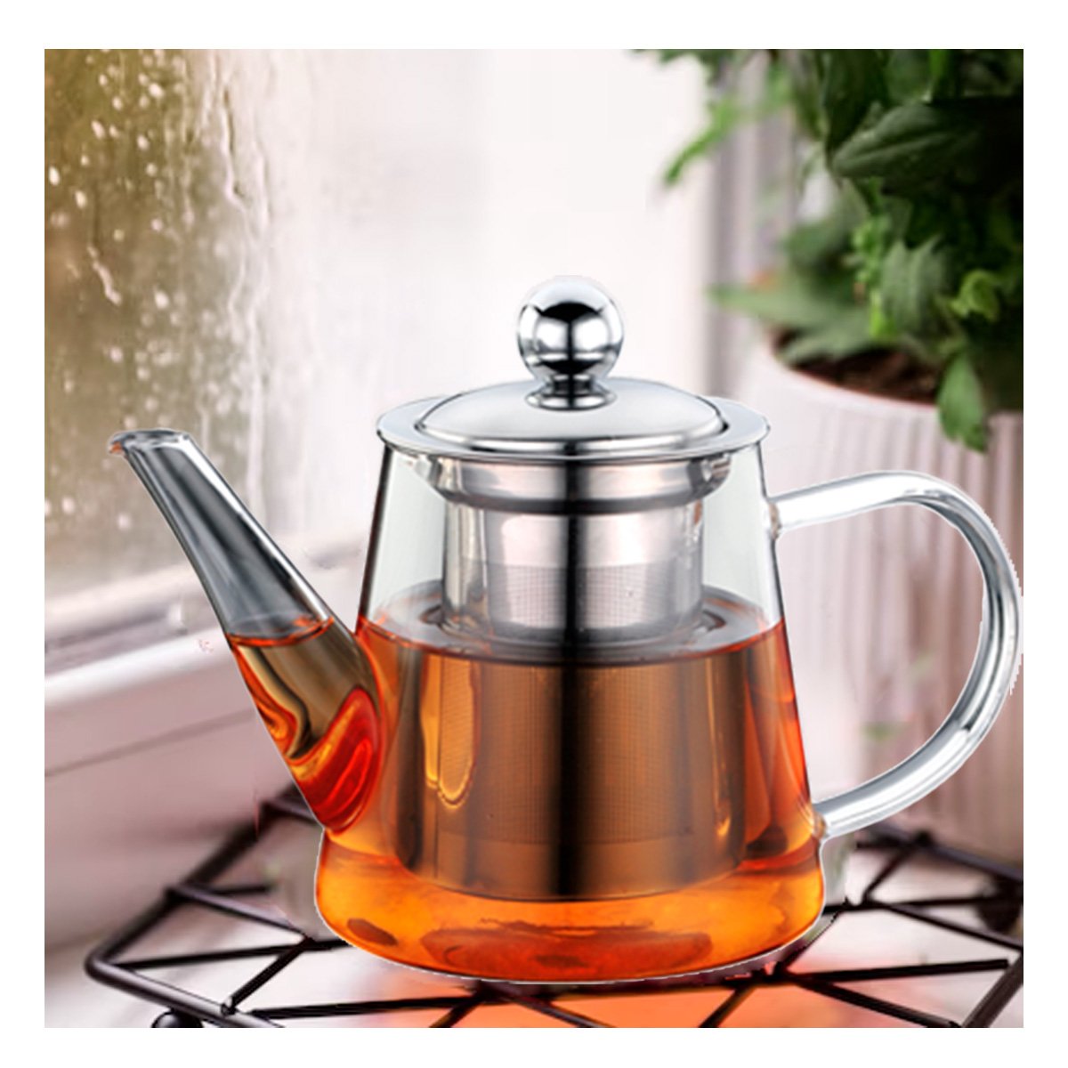 PACK2 RECIPIENTE DE FLORES DE INFUSION 800ML TRANSPARENTE EN BOROSILICATO CON ACERO - 2