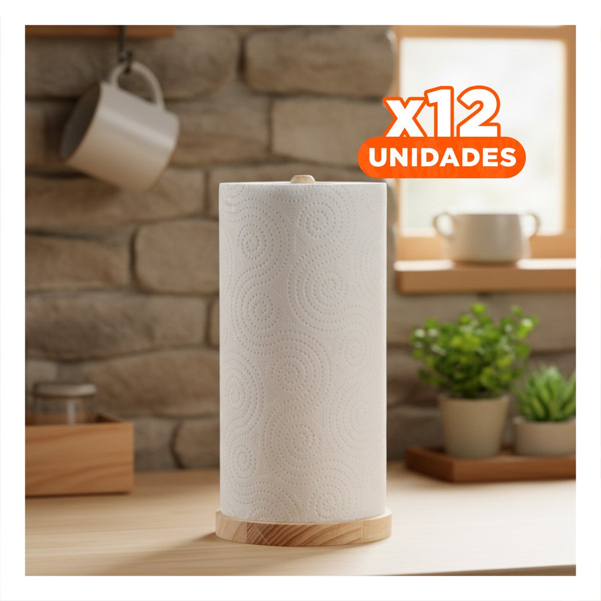 PACK12 COLGADOR VERTICAL DE PAPEL TOALLA CON BASE CIRCULAR MADERA YPAPEL REGALO - 1