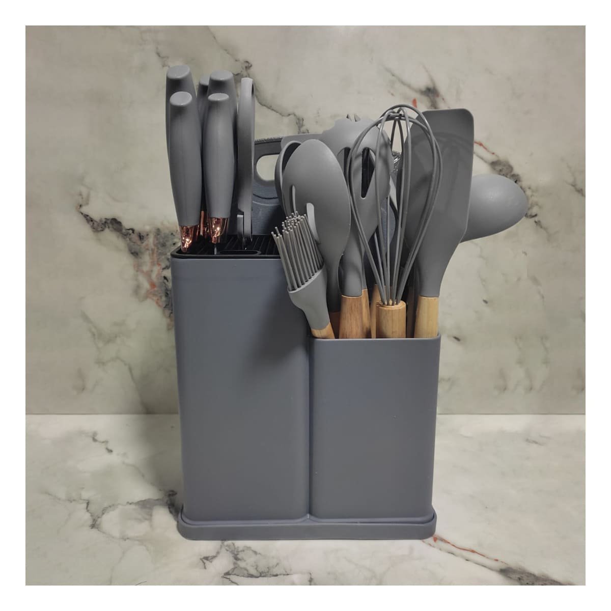 SET COCINA PROFESIONAL EN PLOMO CON 18 PIEZAS DE ACERO INOXIDABLE Y TABLA - 1