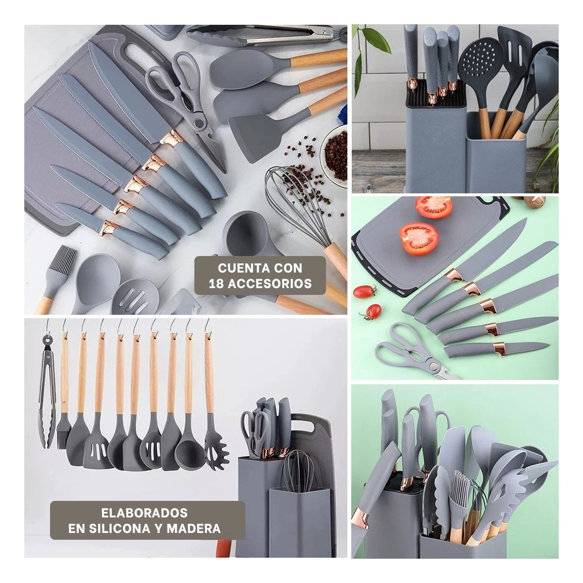 SET COCINA PROFESIONAL EN PLOMO CON 18 PIEZAS DE ACERO INOXIDABLE Y TABLA - 2