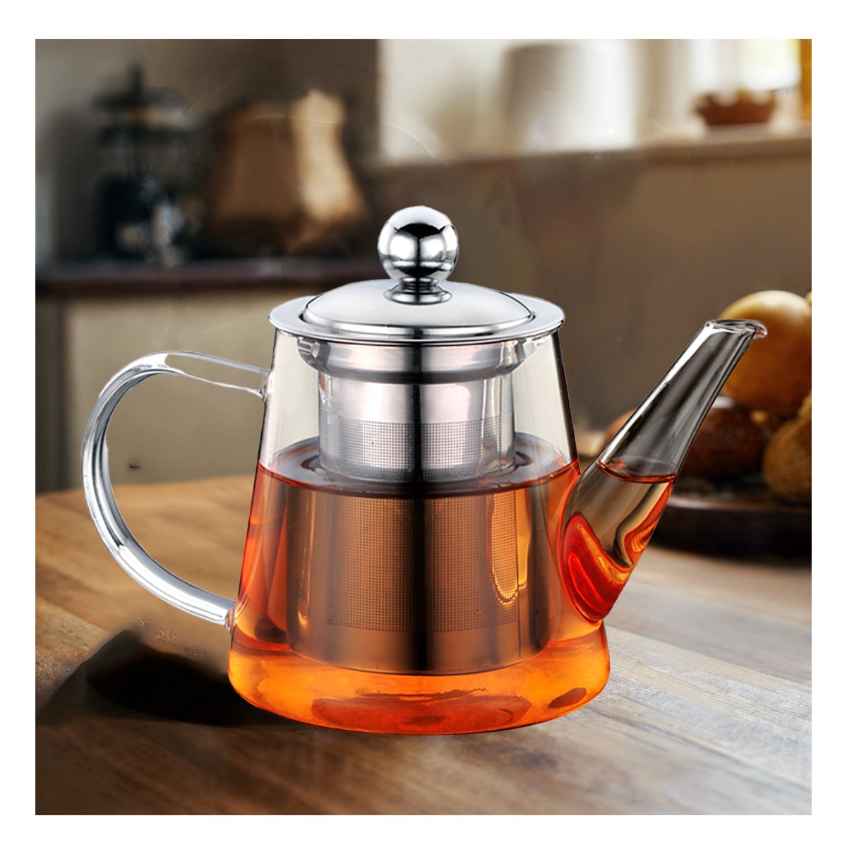 TETERA 800ML DE FLORES TRANSPARENTE EN BOROSILICATO CON DETALLES EN ACERO YREGALO STICKER - 2