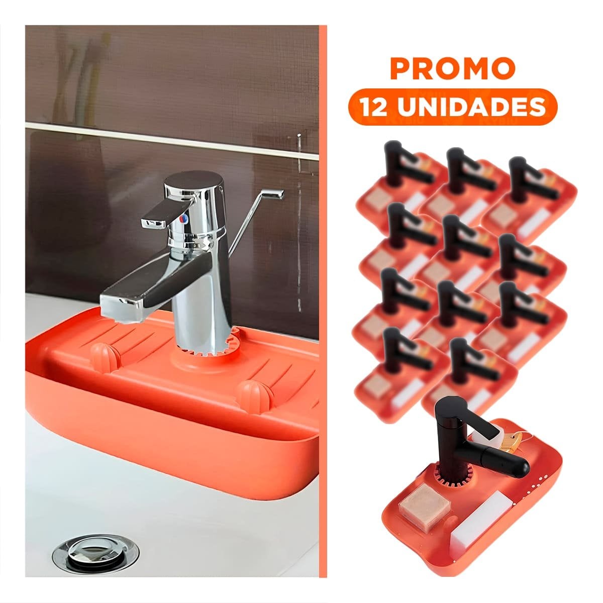 PACK12 BASE ANARANJADO EN SILICONA PARA LAVADERO FUNCIONAL - 1