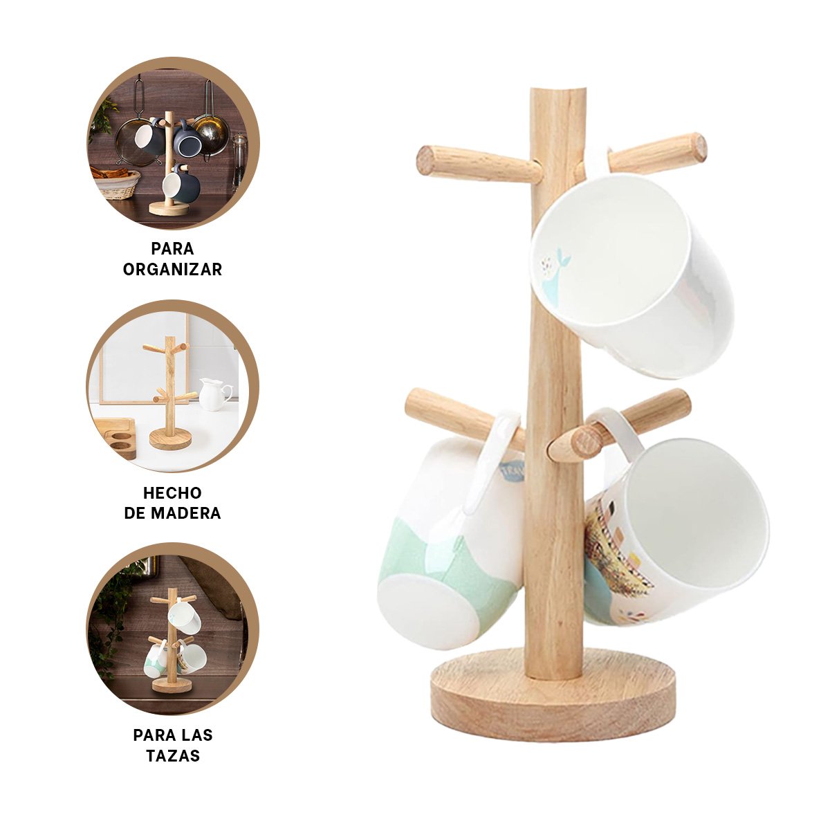 SOPORTE MULTIFUNCIONAL DE MADERA PARA 6 TAZAS Y ACCESORIOS YPOST IT - 5
