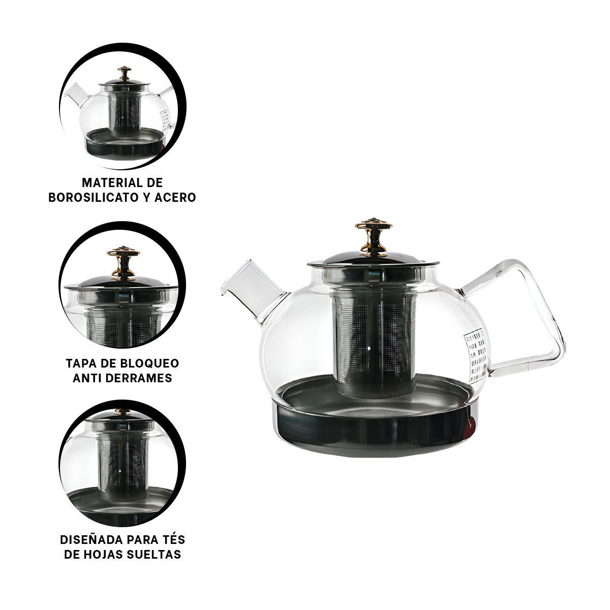 TETERA 1000ML EN BOROSILICATO Y ACERO CON ACABADO DE COLOR TRANSPARENTE YPOST IT - 5