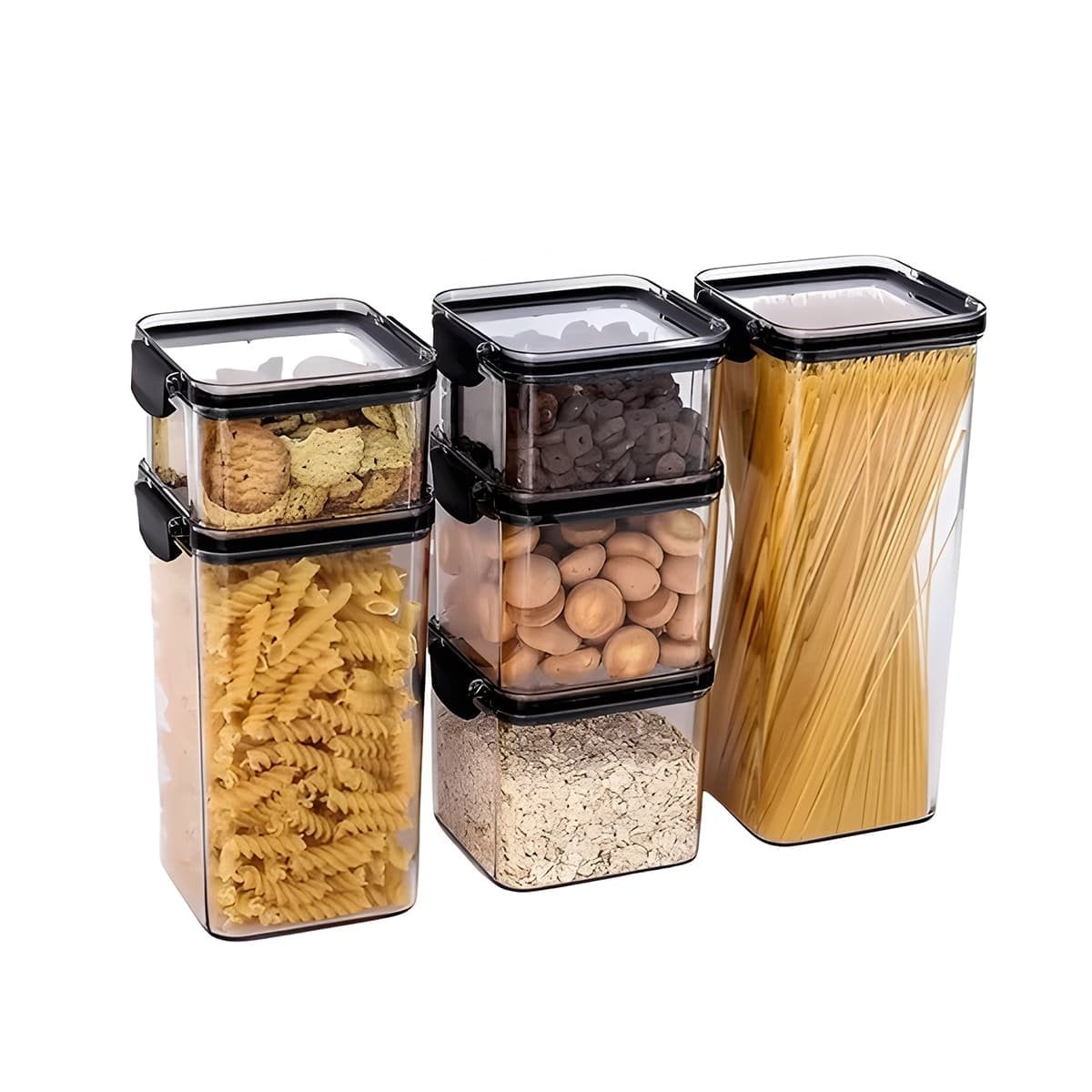 FRASCO ACRILICO PARA CEREALES Y SNACKS TAPA BORDE NEGRO SET 6 Y+REGALO STICKER - 1
