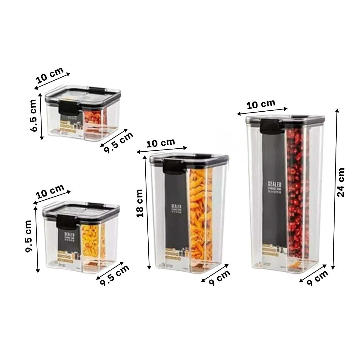 FRASCO ACRILICO PARA CEREALES Y SNACKS TAPA BORDE NEGRO SET 6 Y+REGALO STICKER - 4